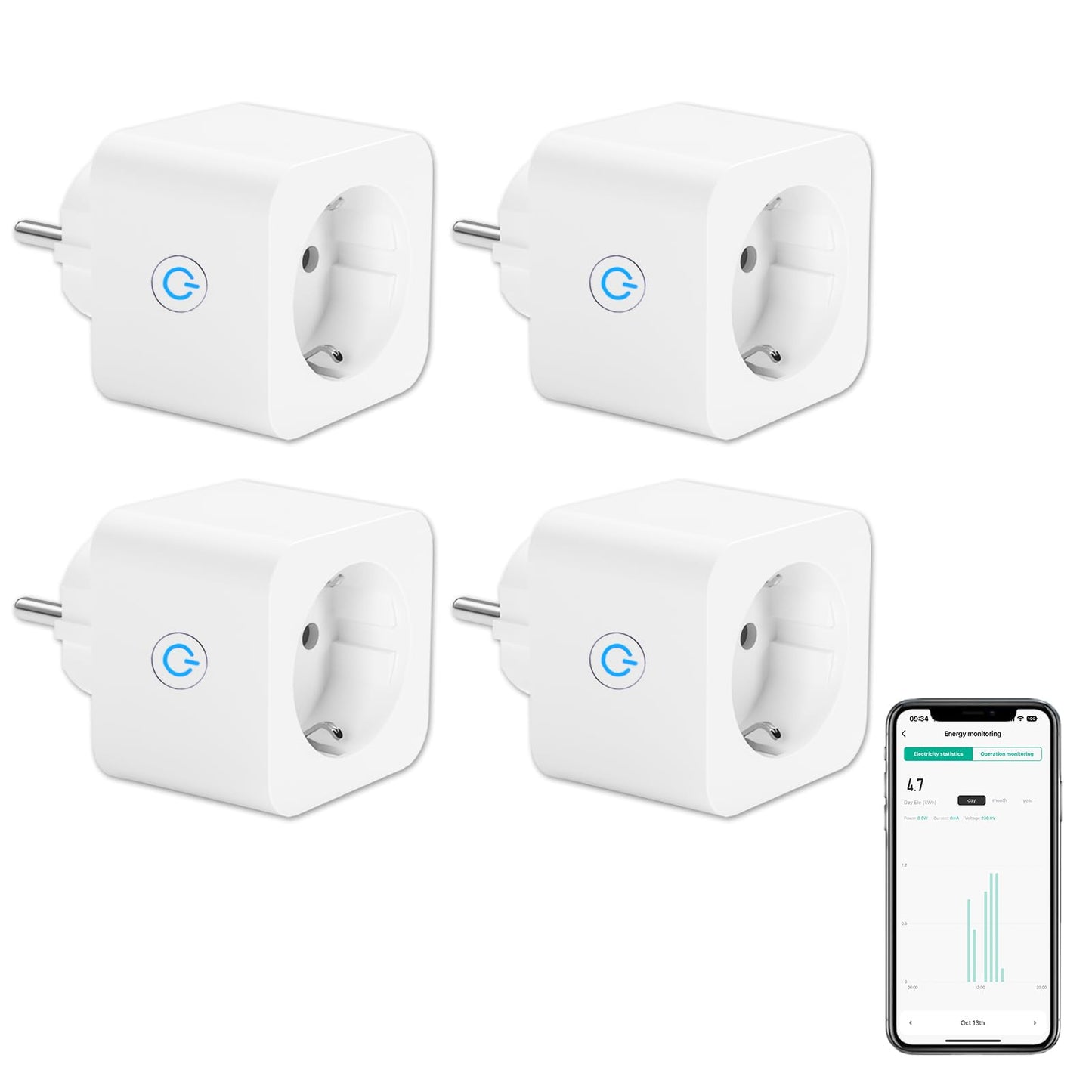 WLAN Smart Steckdose 16A Stromverbrauch Messen kompatibel mit Alexa/Google Home, Kinderschutz, Smart Life 