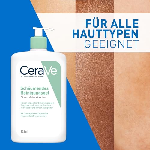 CeraVe Schäumendes Reinigungsgel und Feuchtigkeitslotion, Mit Hyaluronsäure, Für Gesicht und Körper, Ohne Duftstoffe, Auch bei Neurodermitis und Allergien, 473 ml + 88 ml