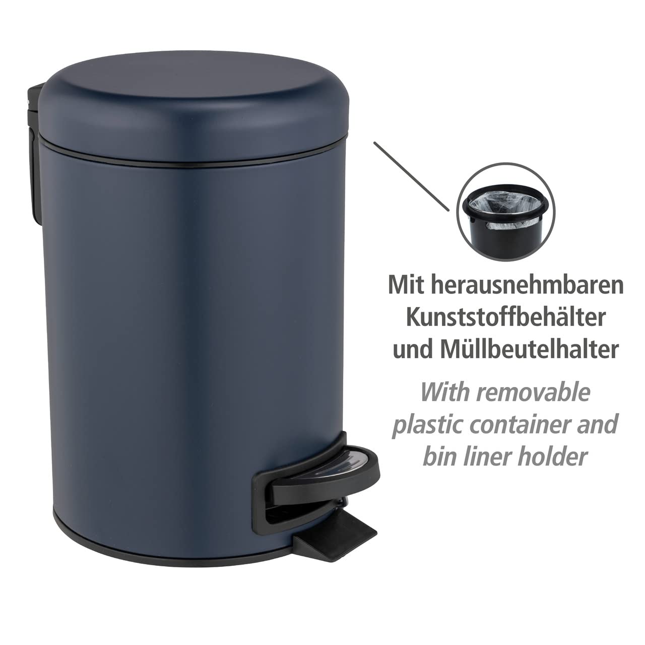 WENKO Leman Kosmetik-Treteimer, mattgold, 3 l – Kosmetik- und Abfalleimer mit Anti-Fingerprint-Beschichtung, Fassungsvermögen: 3 Liter, Edelstahl, 17 x 25 x 22,5 cm, gold 