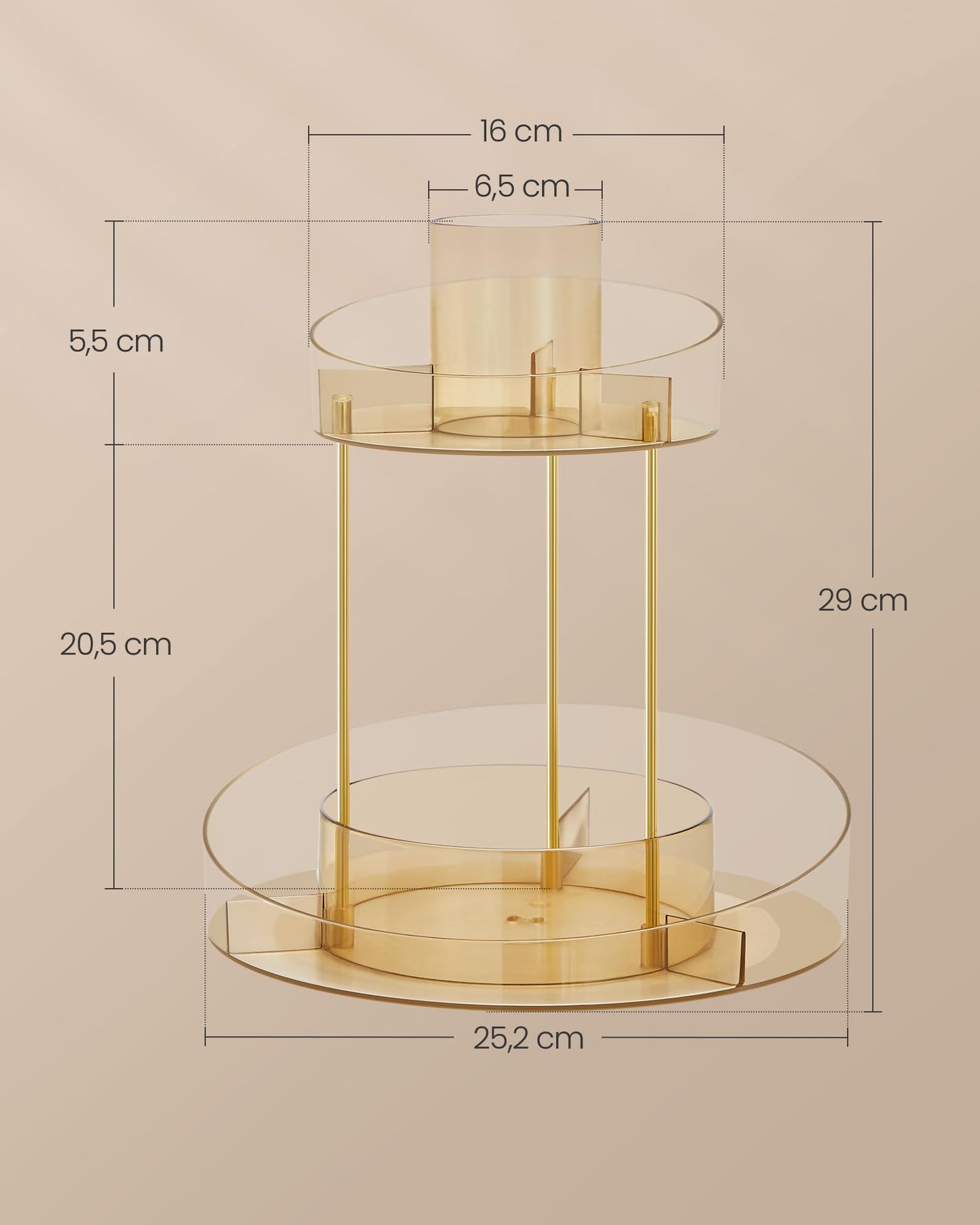 SONGMICS Make-up Organizer mit extra Tablett Oben, Kosmetik-Organizer rund 2 Ebenen 
