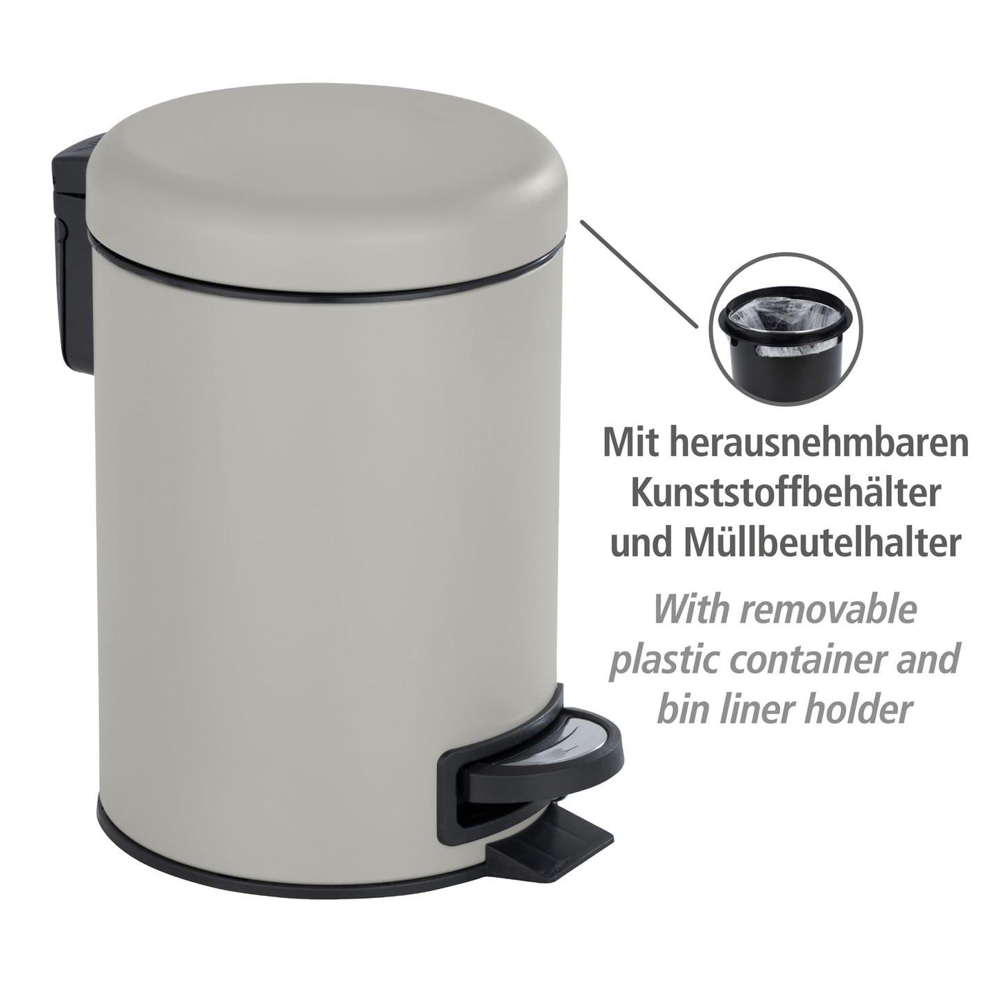 WENKO Leman Kosmetik-Treteimer, mattgold, 3 l – Kosmetik- und Abfalleimer mit Anti-Fingerprint-Beschichtung, Fassungsvermögen: 3 Liter, Edelstahl, 17 x 25 x 22,5 cm, gold 