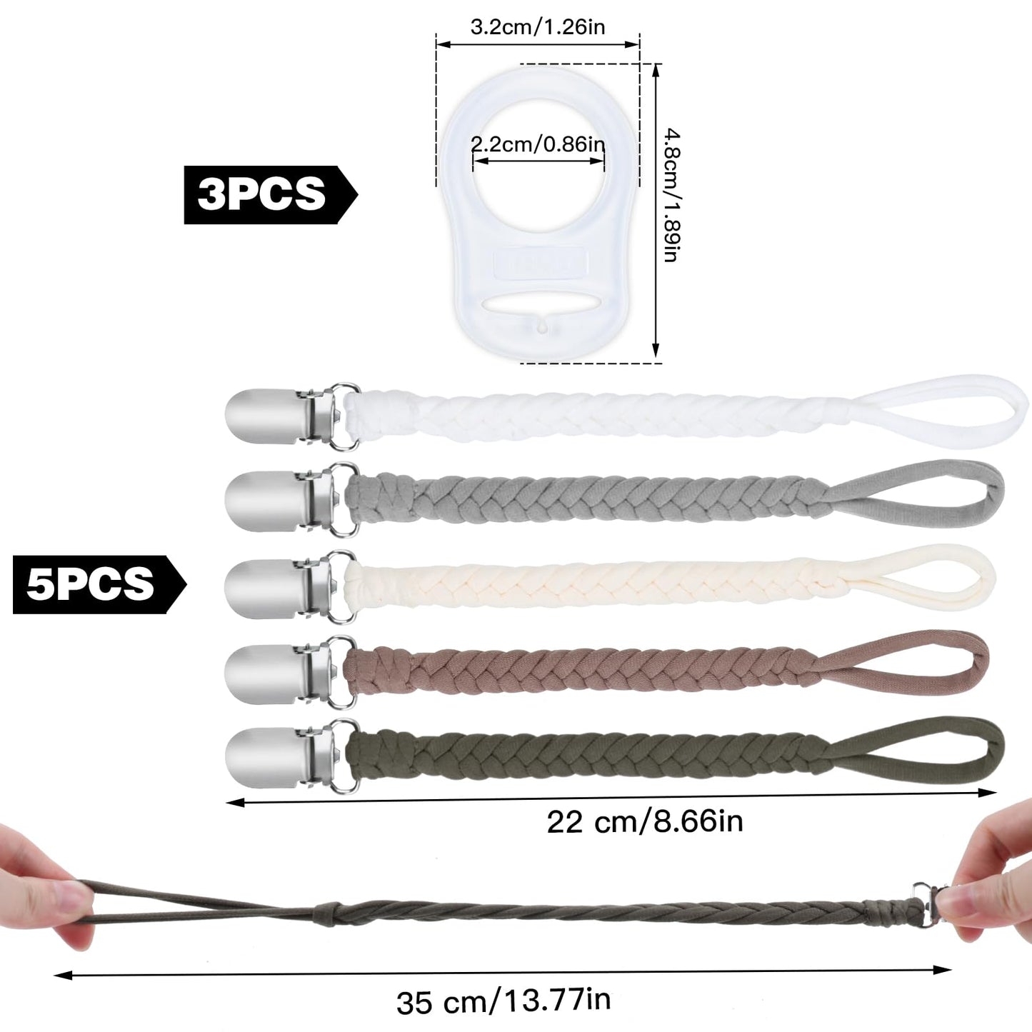 ABirdon Schnullerkette Baby,5 Stück Schnullerketten Clips mit 3 Stück Silikonring, passend für alle Schnuller 