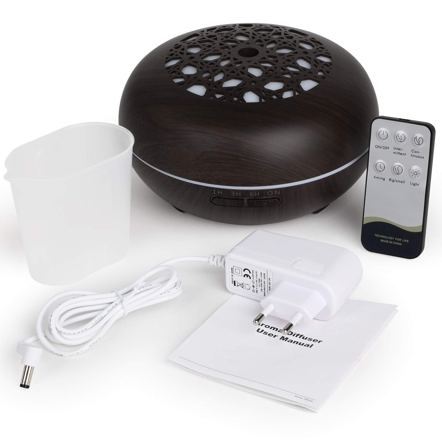 Aroma Diffuser Luftbefeuchter 550ml mit Fernbedienung, Ultraschall Vernebler Duftlampe Öl Diffusor mit 7 Farben LED 