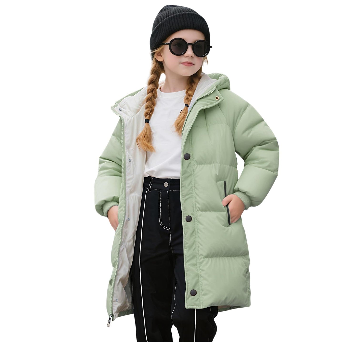 Wintermantel Mädchen Lang Daunenmantel, KODMNSW Warm Puffer Mantel Winterjacke mit Kapuze 