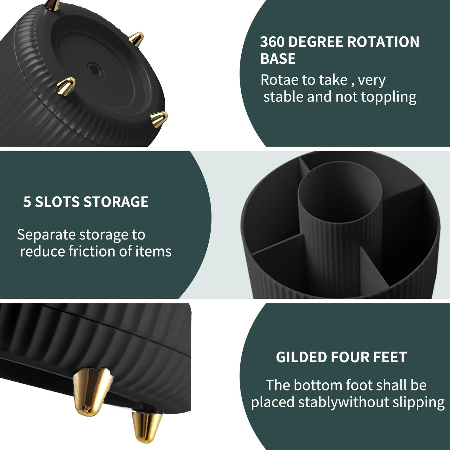 Make up Organizer 360° Drehbar, Pinselhalter Kosmetik Aufbewahrung mit 5 Fächern, Aesthetic Schminktisch Organizers für Zimmer Decor Frisiertisch 