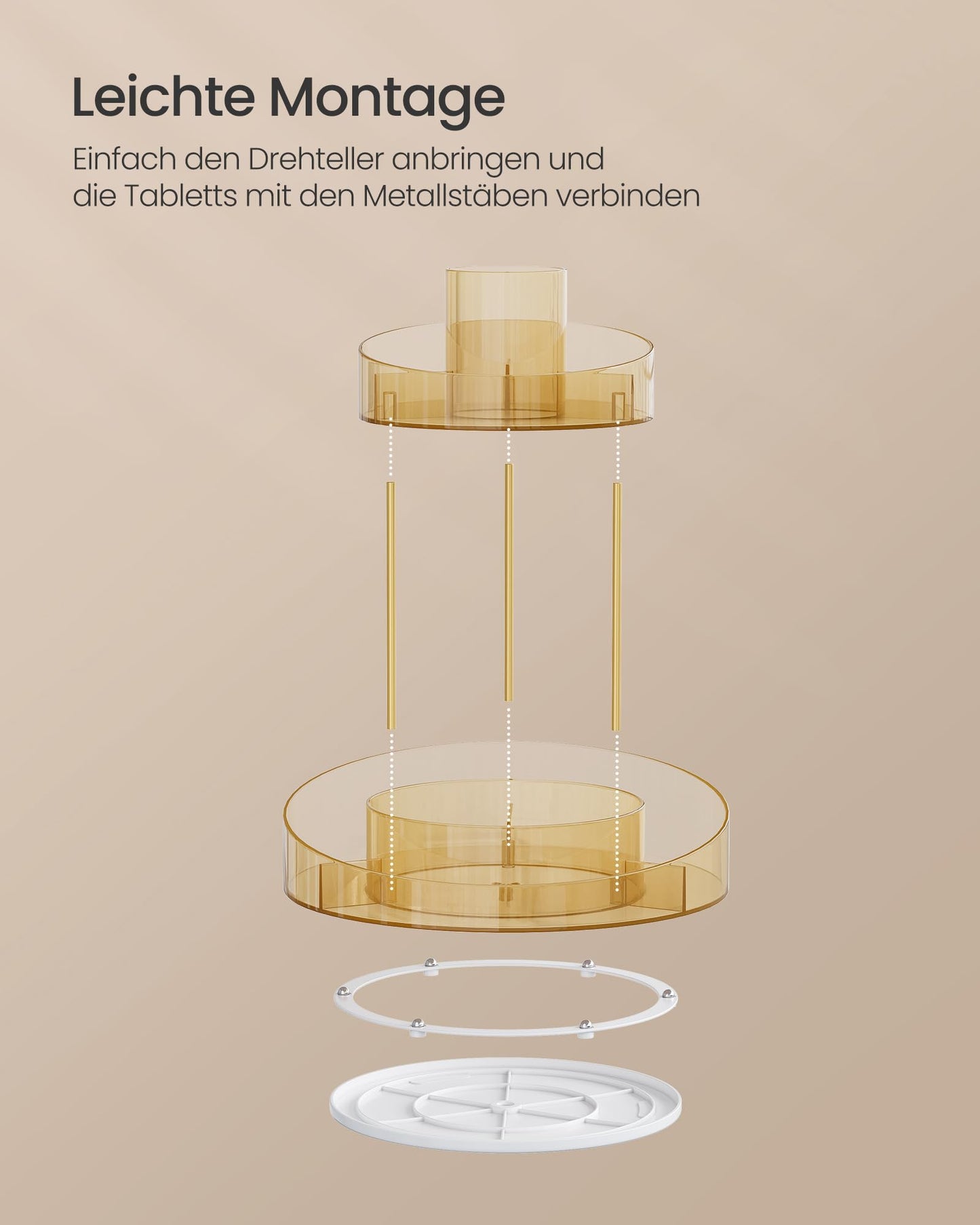 SONGMICS Make-up Organizer mit extra Tablett Oben, Kosmetik-Organizer rund 2 Ebenen 