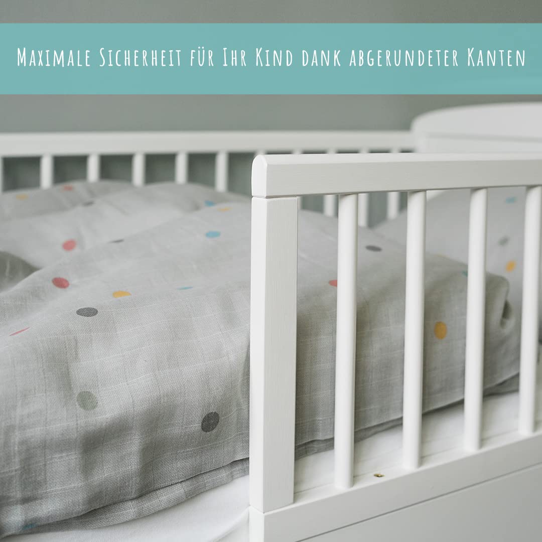 Kinderbett 70x140 cm mit Schublade, Lattenrost und Rausfallschutz in weiß, mit Bettkasten 