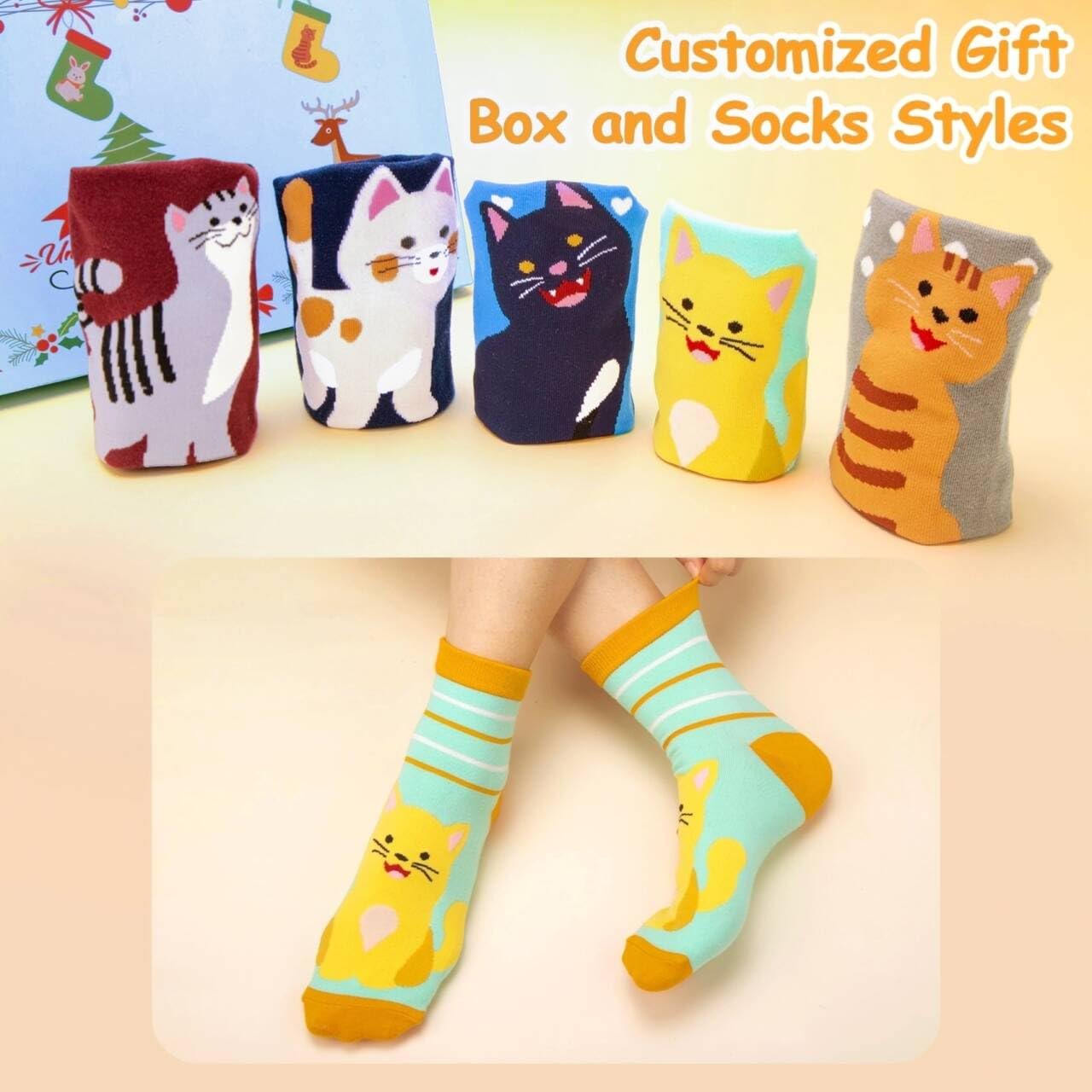 Chalier Cozy 5 Paar Damen Socken Hunde Katzen Motiven, Baumwolle