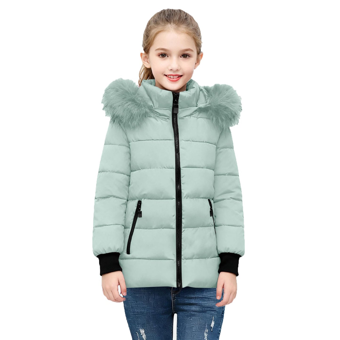 KODMNSW Winterjacke kinder, Mädchen Steppjacke Warme Daunenjacken mit Fellkapuze 
