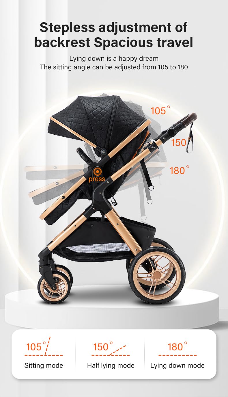 YAZOCO kinderwagen 3 in 1 Buggy Babybett Komplett Set Einem Klick Zusammenklappbarer Kinderwagen, KombiKinderwagen Aluminiumrahmen für Neugeborene 