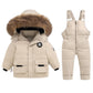 BRONG Baby Schneeanzug Winter 2 Stück Daunenjacke Mantel mit Schnee Lätzchen Hose Jungen Mädchen Skianzug