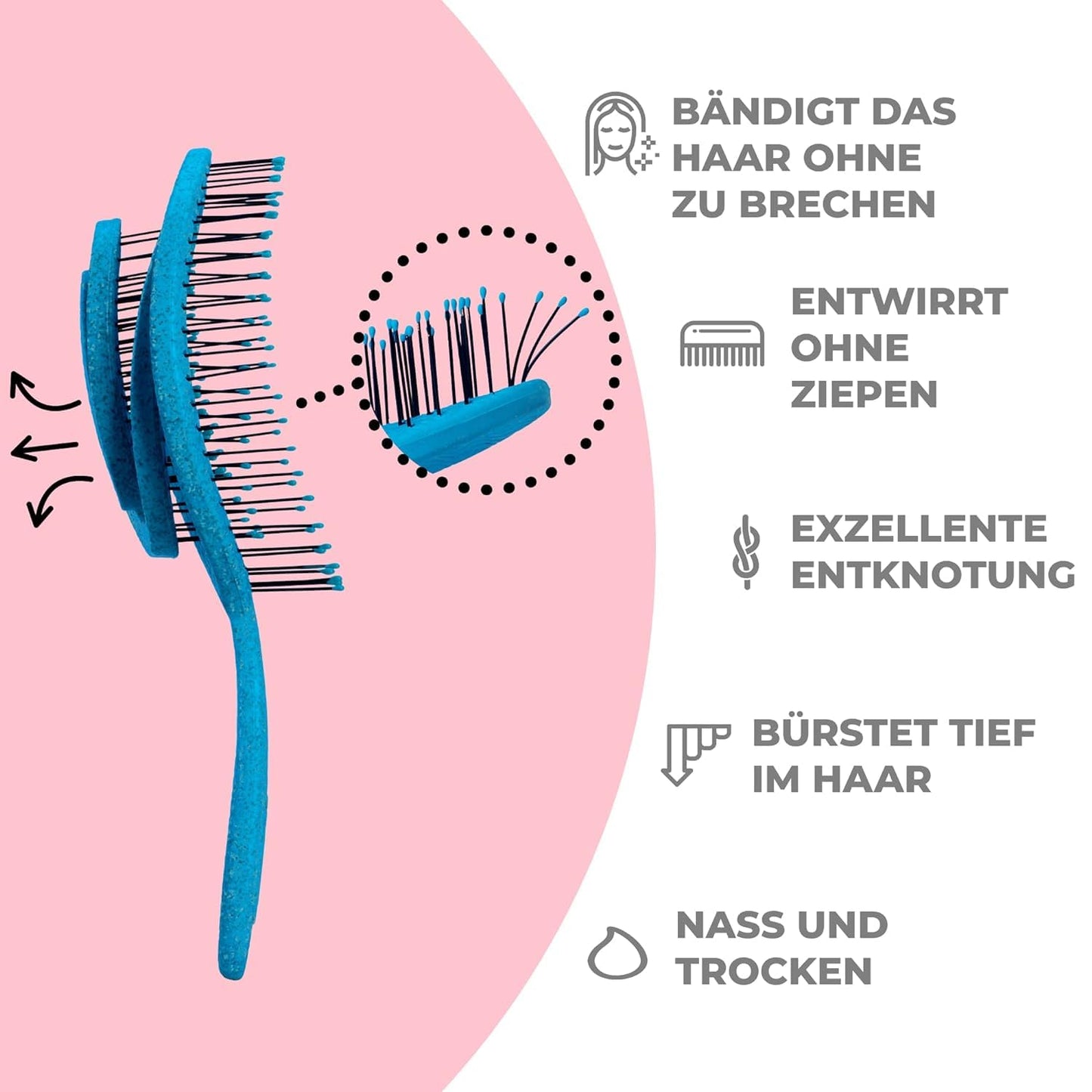 Ninabella Mini Haarbürste ohne Ziepen - Bürste für Reisen - Entwirrbürste für trockenes und nasses Haar - Detangler Bürste