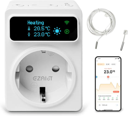 WLAN-Thermostat für Heizung/Kühlung und Zeitschaltuhr mit 3 m und 5 cm Sensor, digitalem Temperaturregler und OLED-Display 