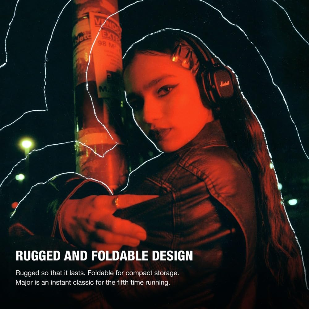 Marshall Major V Bluetooth-Kopfhörer, 100 Stunden Akkulaufzeit – Schwarz 