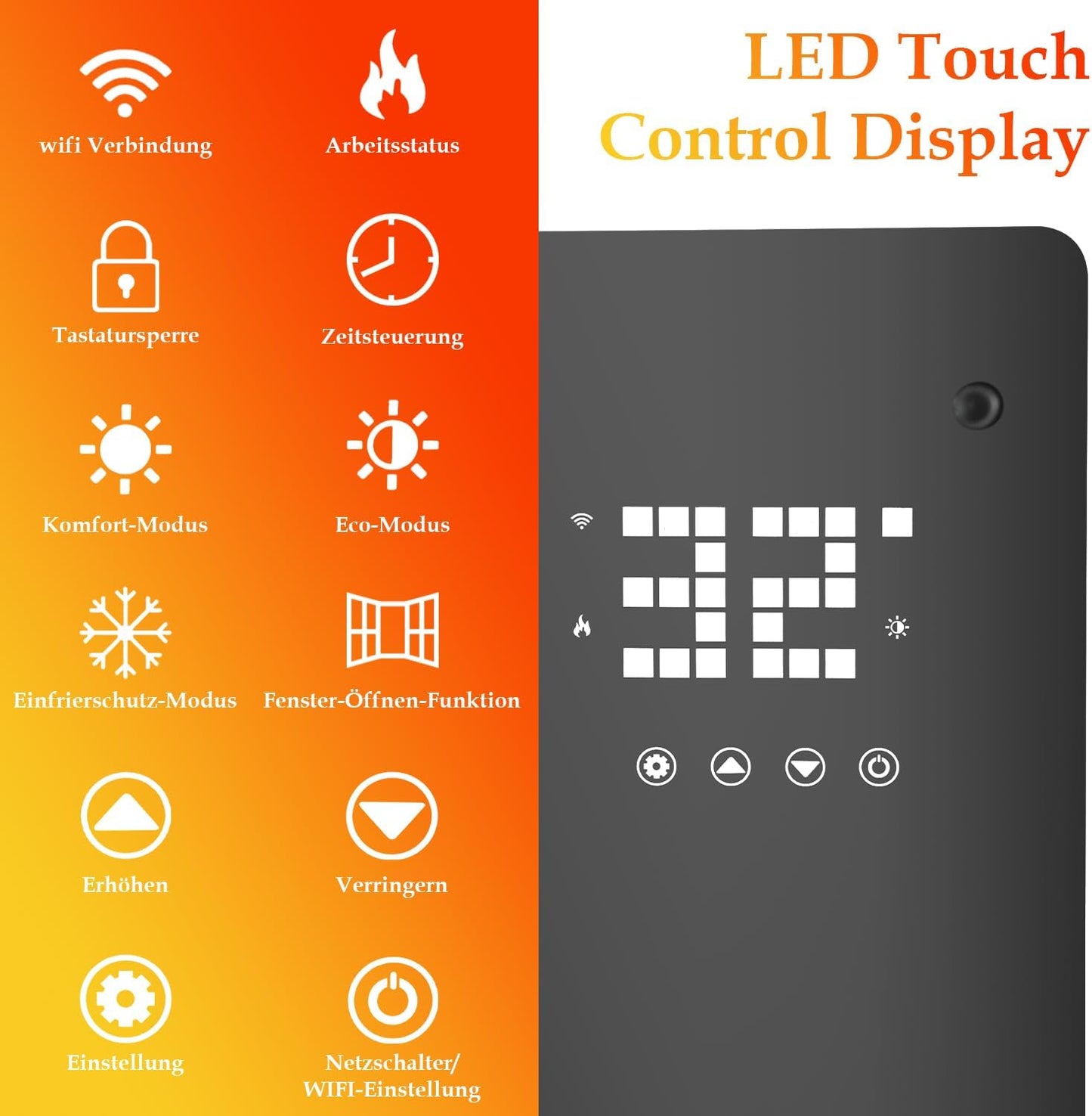 Fiqops Ölradiator 2500 W, energiesparend mit 11 Heizrippen, 3 Heizstufen, Thermostat, WLAN-App und Fernbedienung, Digitalanzeige