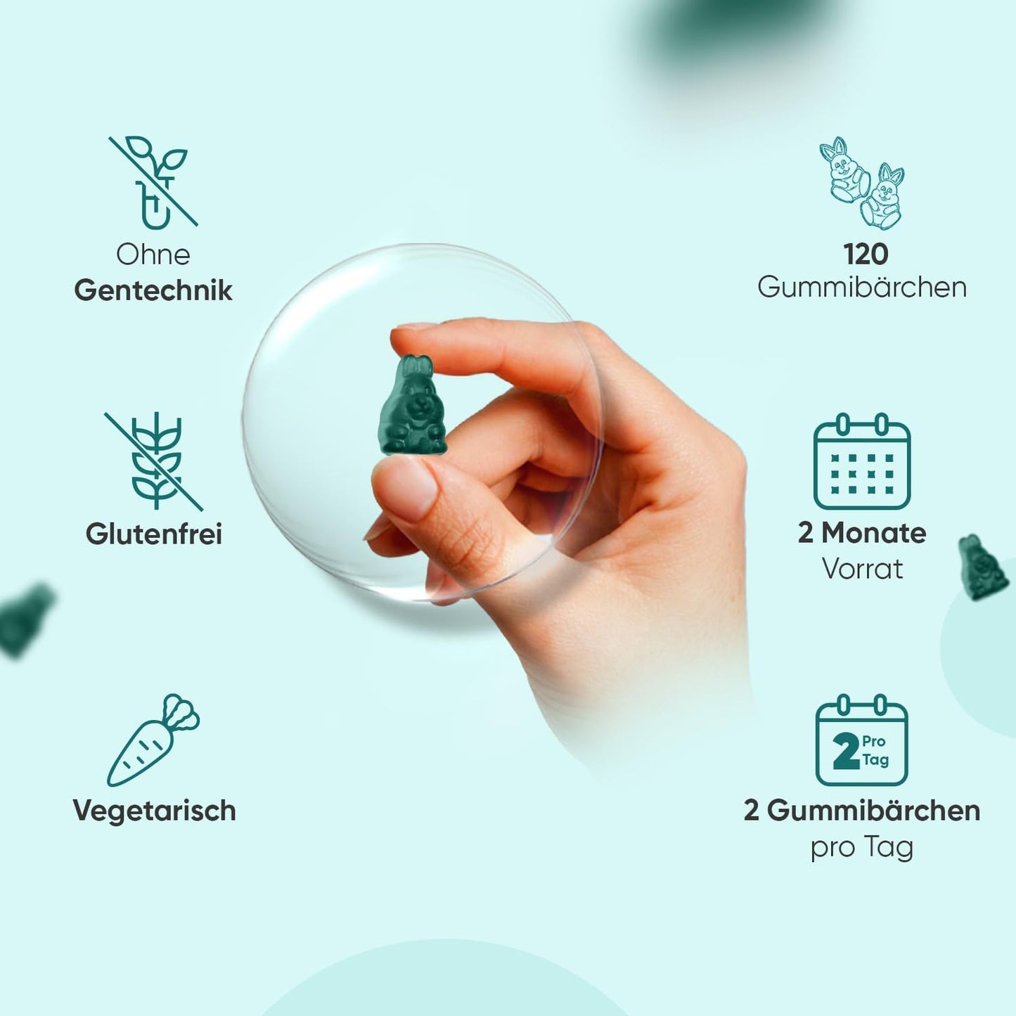 Biotin-Gummibärchen für Haut, Haare und Nägel – mit 5000 µg Biotin, Folsäure, Selen, Jod, Vitamin A, B12 und E – vegetarisch und ohne Gelatine – 120 Haargummibärchen 