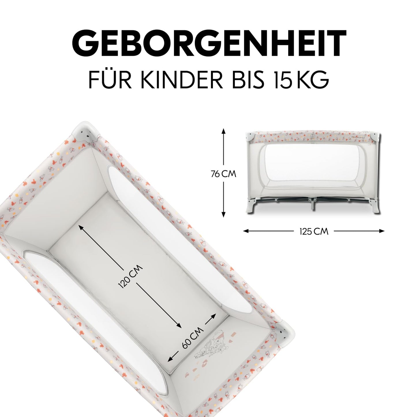 Kinderreisebett mit Transporttasche - Großer Schlupf zum Spielen - bis 15 kg