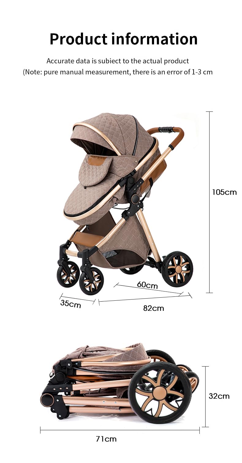 YAZOCO kinderwagen 3 in 1 Buggy Babybett Komplett Set Einem Klick Zusammenklappbarer Kinderwagen, KombiKinderwagen Aluminiumrahmen für Neugeborene 