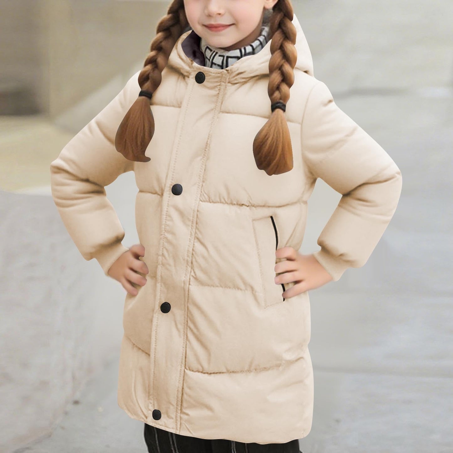 Wintermantel Mädchen Lang Daunenmantel, KODMNSW Warm Puffer Mantel Winterjacke mit Kapuze 
