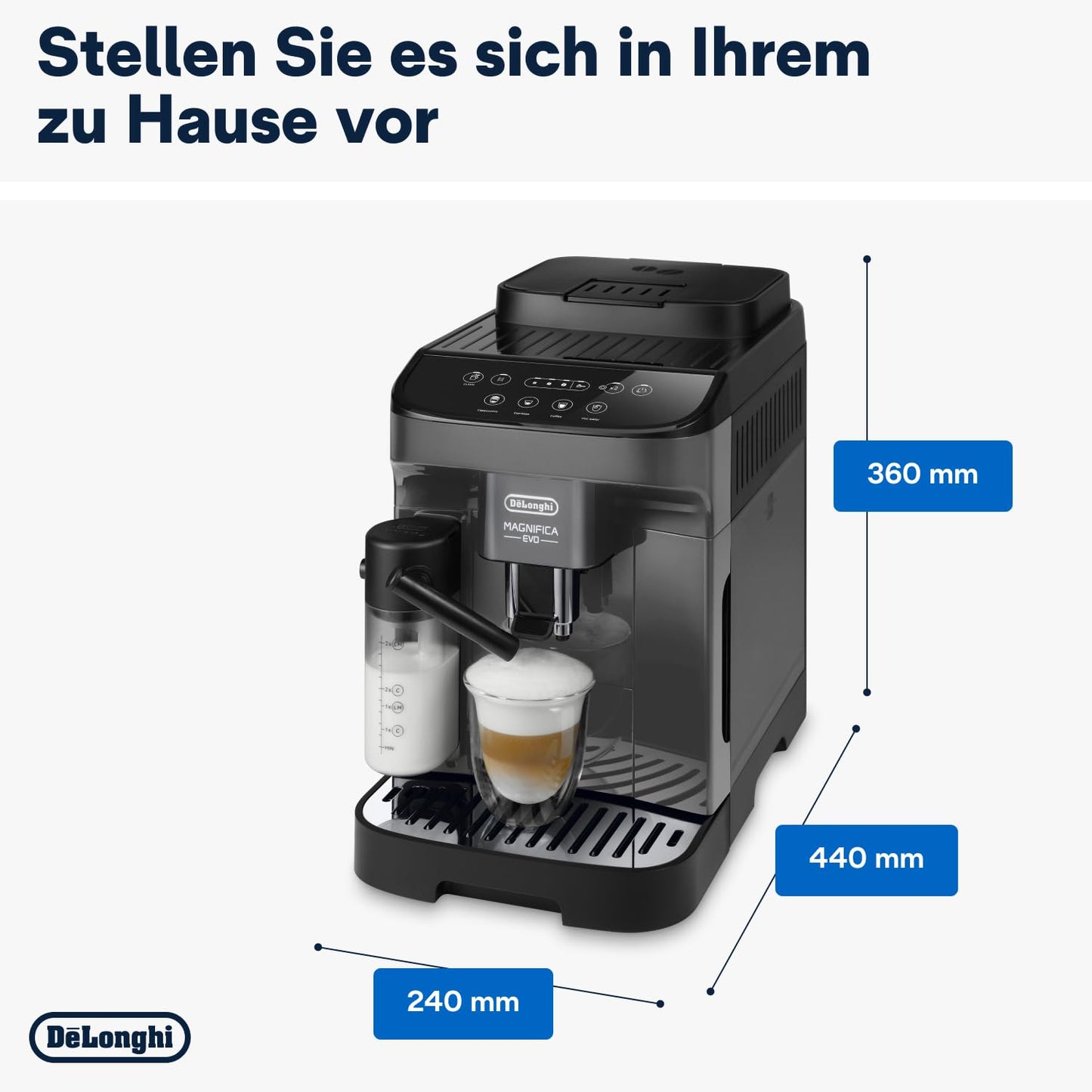 De'Longhi Kaffeevollautomat mit LatteCrema Milchsystem, 7 Direktwahltasten für Cappuccino, Espresso 