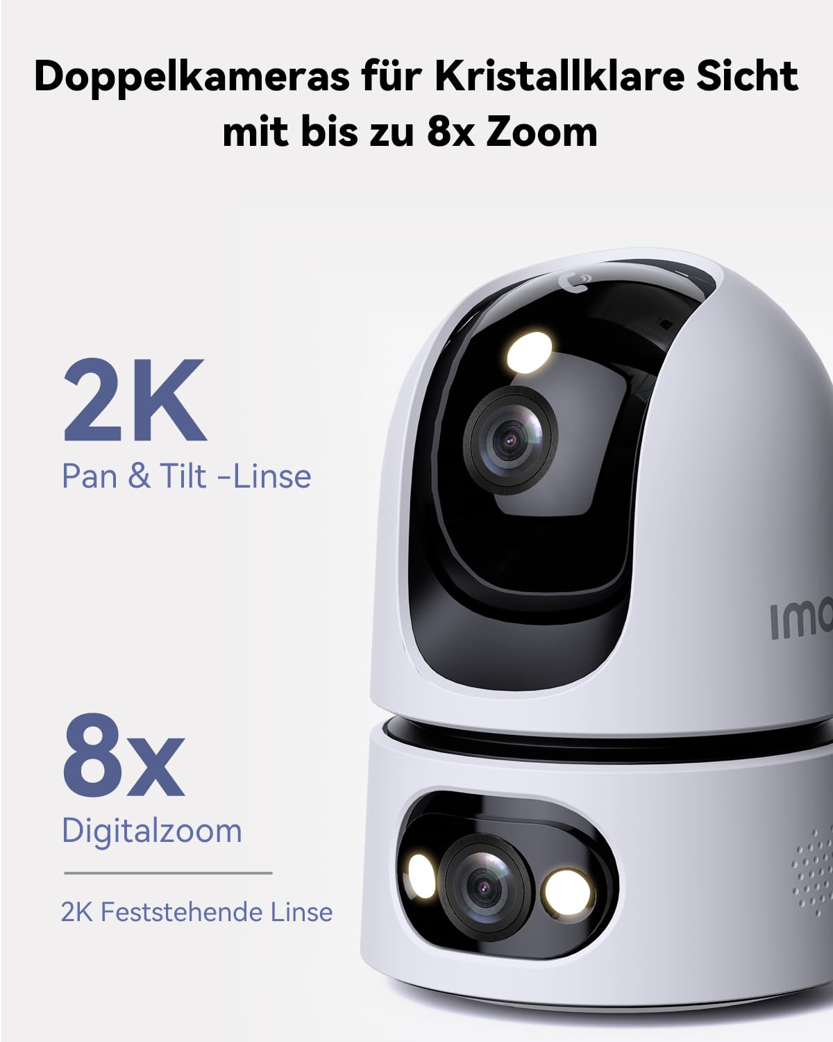 Imou 2K + 2K Dual-Kamerasystem für die Innenüberwachung mit Personen-/Tiererkennung, 2,4/5 GHz WLAN, 360° PTZ-Kamera, Farbnachtsicht, intelligente Verfolgung, Zwei-Wege-Audio, Sirene, Privatmodus, ideal für 