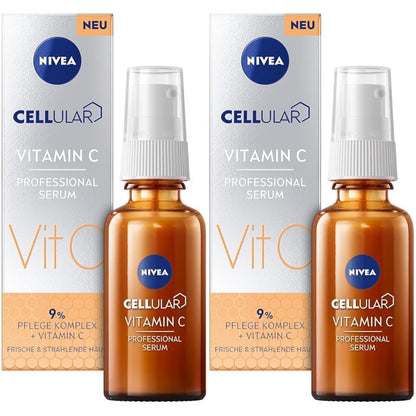 NIVEA Cellular Professional Serum Vitamin C (30 ml), Feuchtigkeitsspendendes Vitamin-C-Serum, Anti-Falten-Serum für einen ebenmäßigeren und strahlenderen Teint 