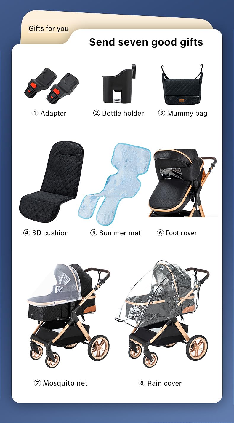 YAZOCO kinderwagen 3 in 1 Buggy Babybett Komplett Set Einem Klick Zusammenklappbarer Kinderwagen, KombiKinderwagen Aluminiumrahmen für Neugeborene 