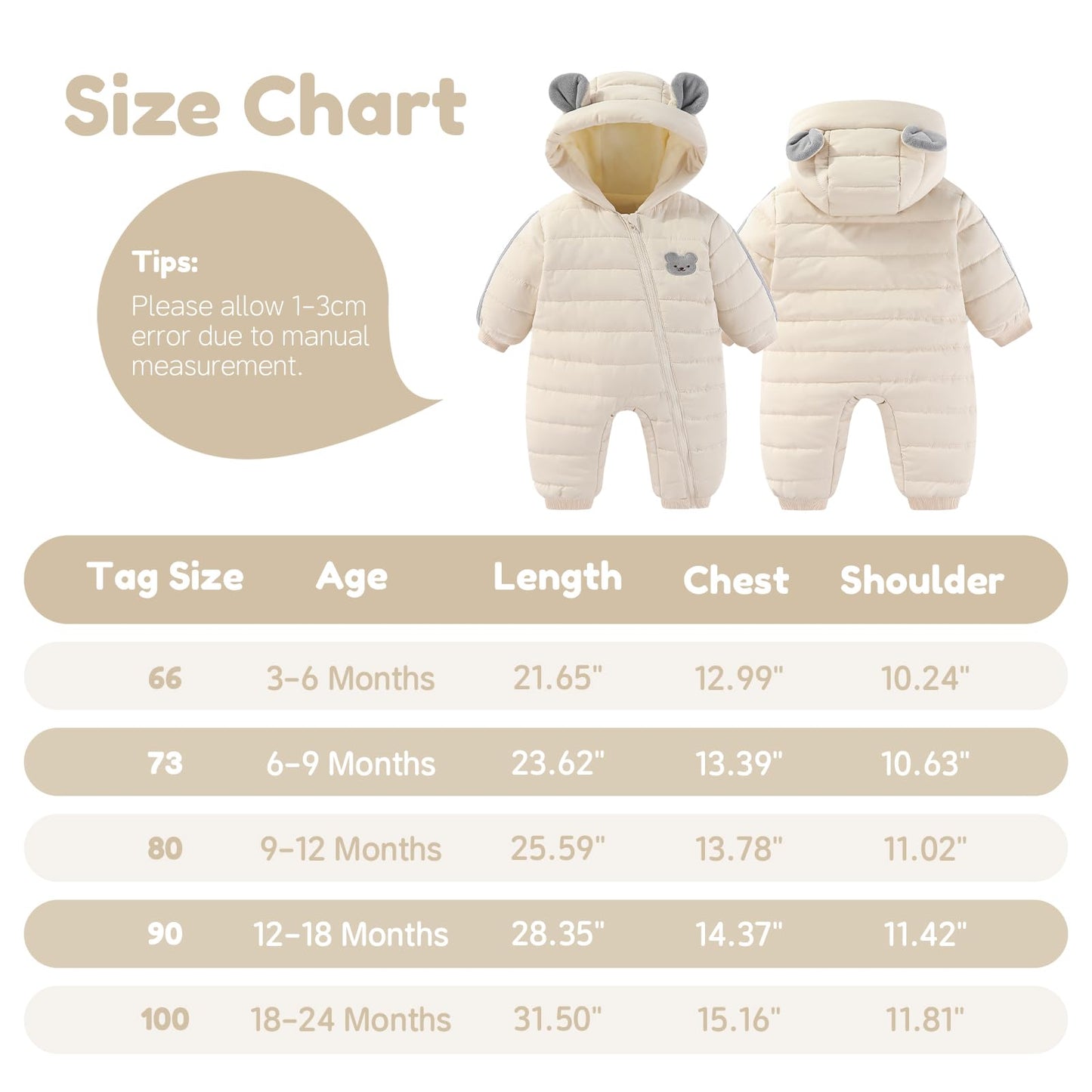 JiAmy Baby Overall Winter, Schneeanzug Baby Jungen Mädchen, Warm Outfits Mit Kapuze