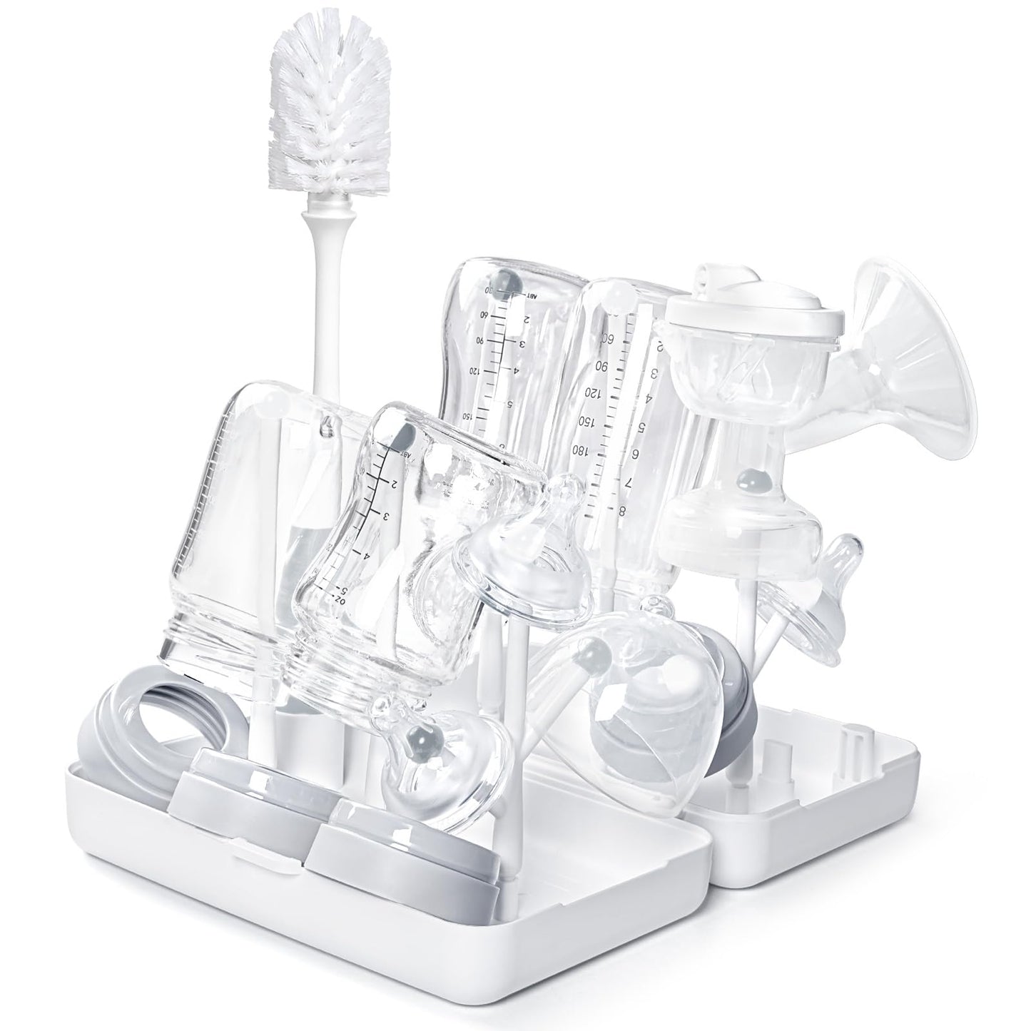 Trockenständer Babyflaschen, Abtropfgestell für Babyflaschen, Flaschen, grauSaudern 