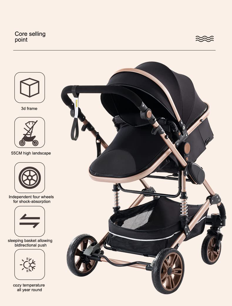 YAZOCO kinderwagen 3 in 1 Buggy Babybett Komplett Set Einem Klick Zusammenklappbarer Kinderwagen, KombiKinderwagen Aluminiumrahmen für Neugeborene 