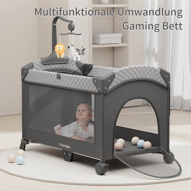 Trimigo 4-in-1 Babybett, Reisebett, höhenverstellbar, Kinder-Reisebett &amp; Beistellbett, 120 x 70 cm 