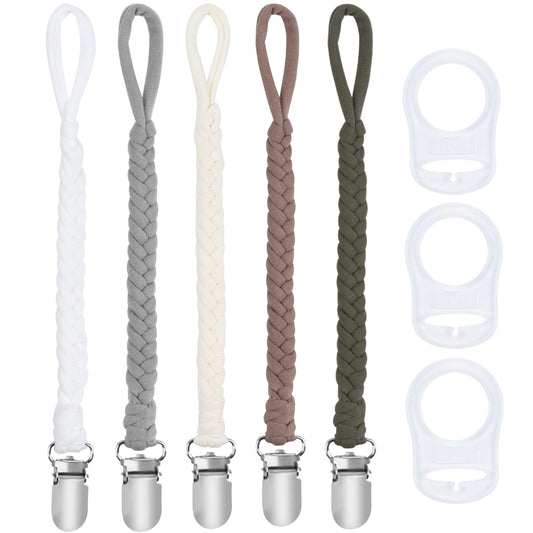 ABirdon Schnullerkette Baby,5 Stück Schnullerketten Clips mit 3 Stück Silikonring, passend für alle Schnuller 