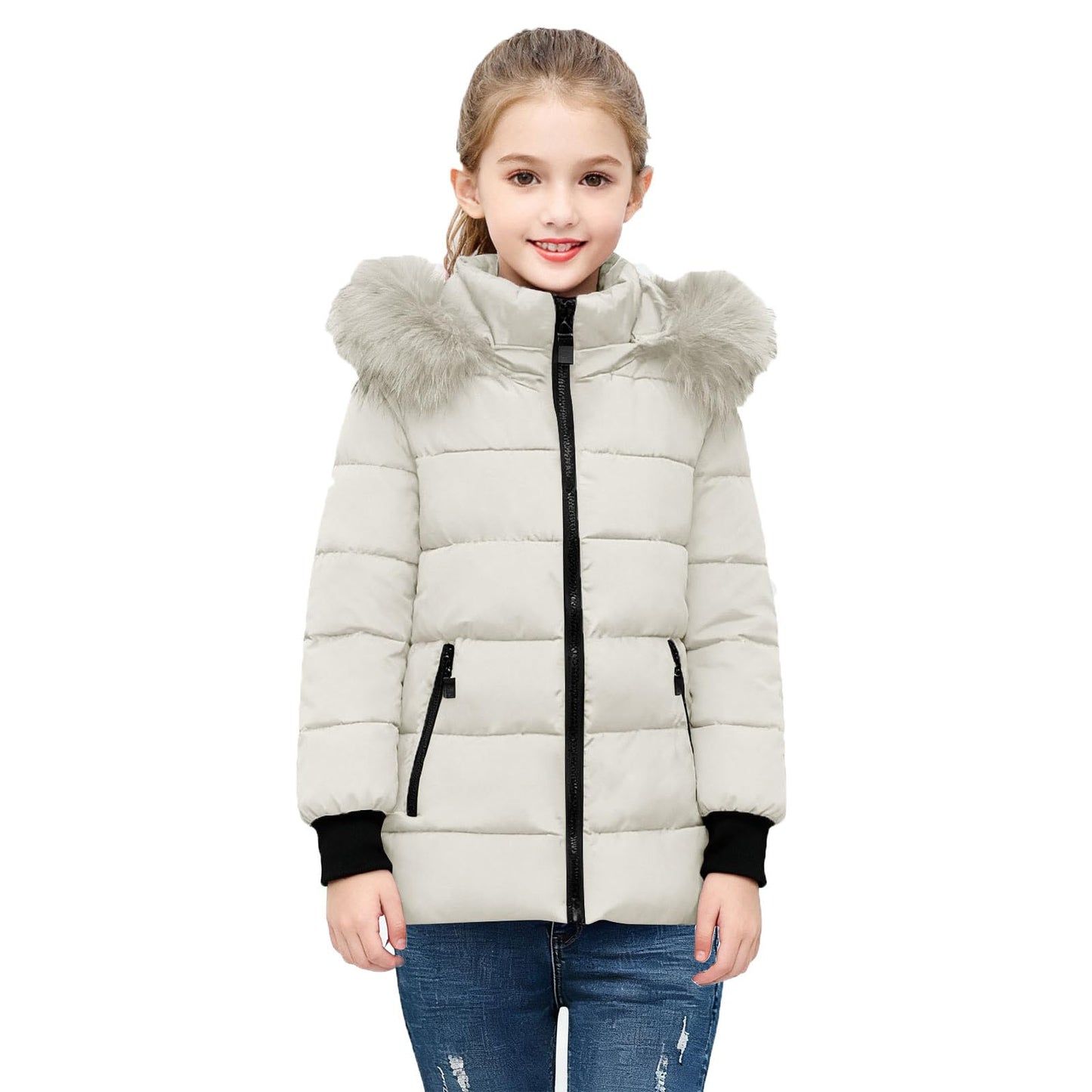 KODMNSW Winterjacke kinder, Mädchen Steppjacke Warme Daunenjacken mit Fellkapuze 