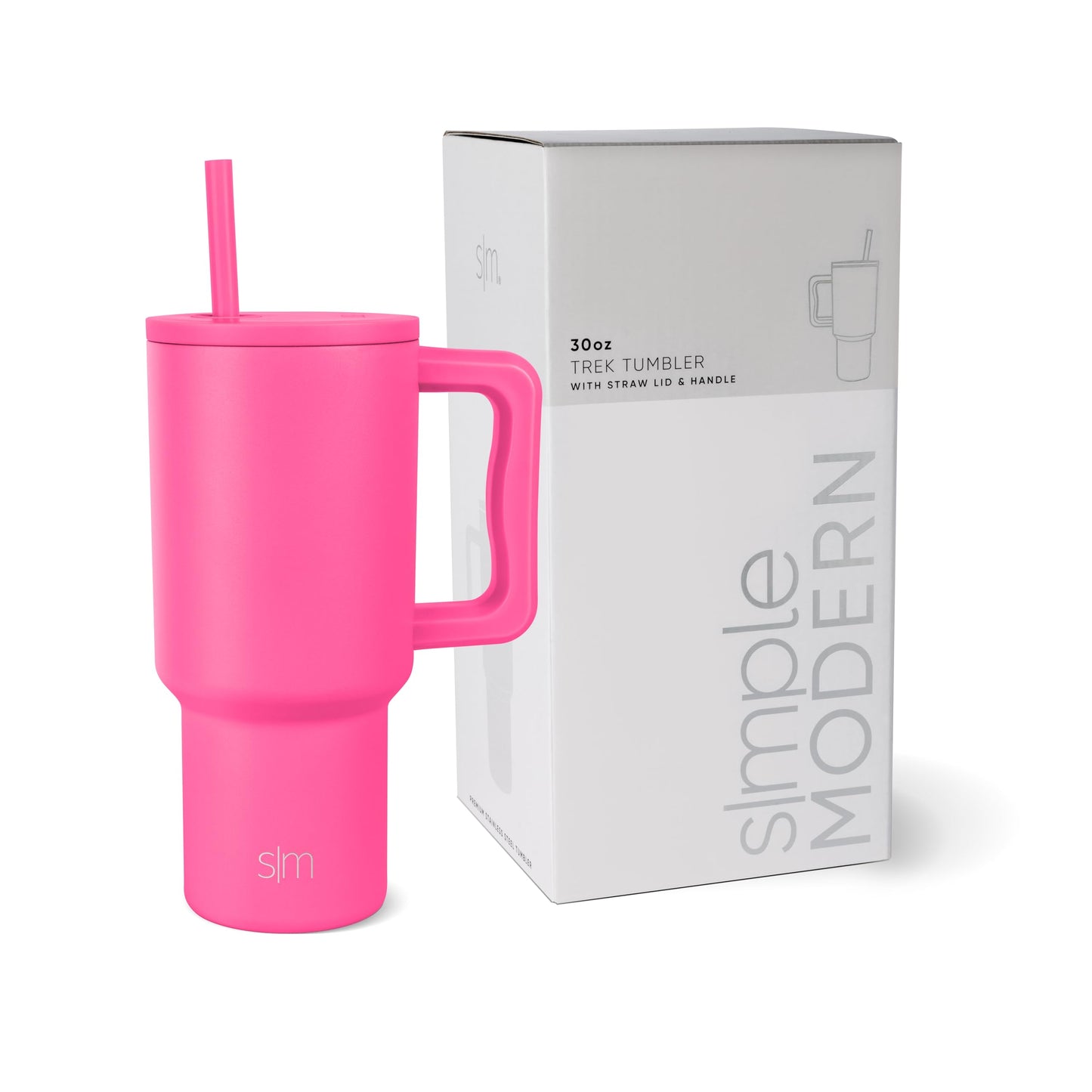 Simple Modern Thermobecher mit Strohhalm und Griff | Isolierter Edelstahl-Trinkbecher Eiskaffee-Reisebecher