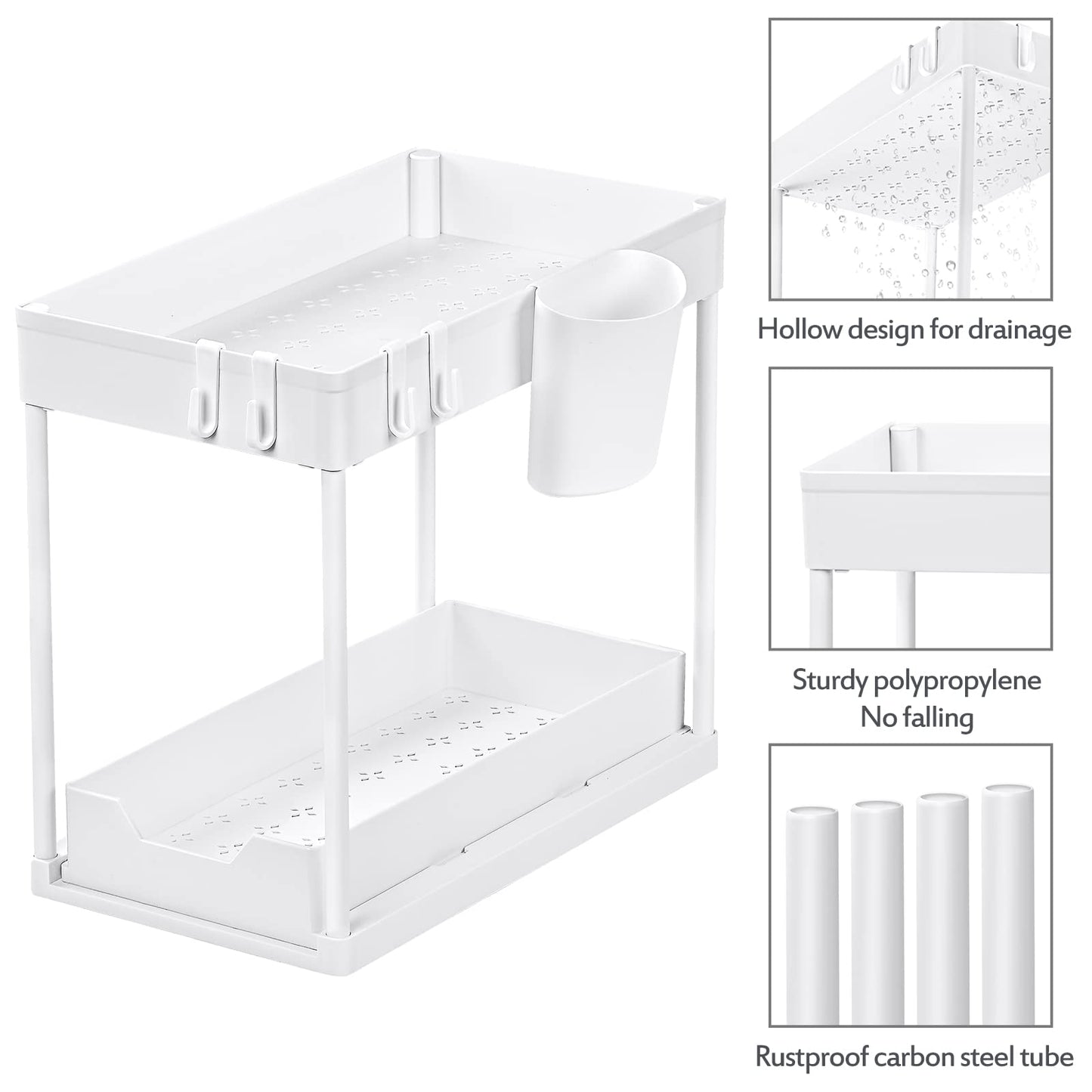 Puricon Unter Waschbecken Regal Spülschrank Organizer, 2 Etagen Standregal Küche Arbeitsplatte Regal Organizer 