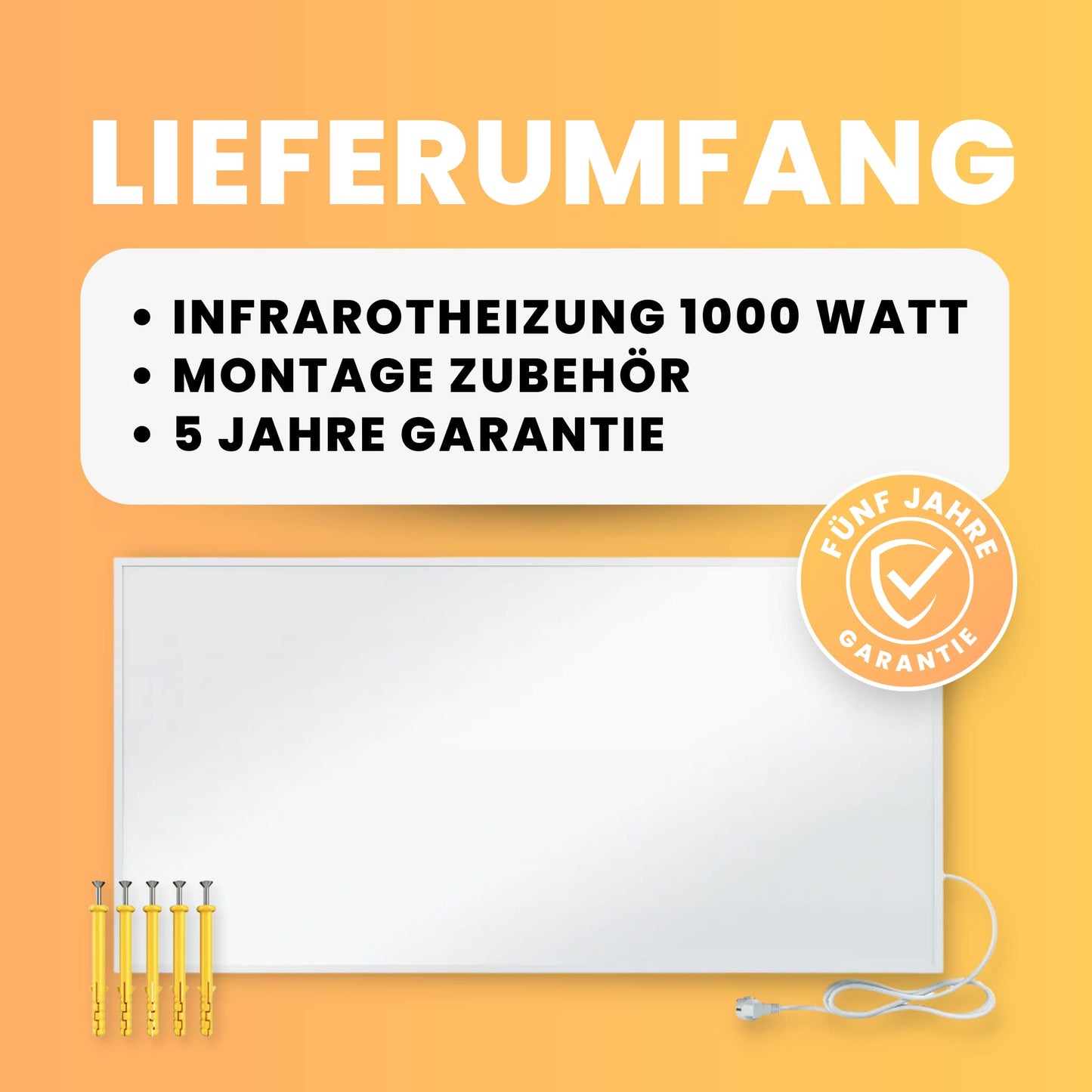 BR Bringer Infrarotheizung, 600 Watt, elektrische Infrarotheizung, energiesparend, TÜV GS-geprüft, deutsche Qualitätsmarke 