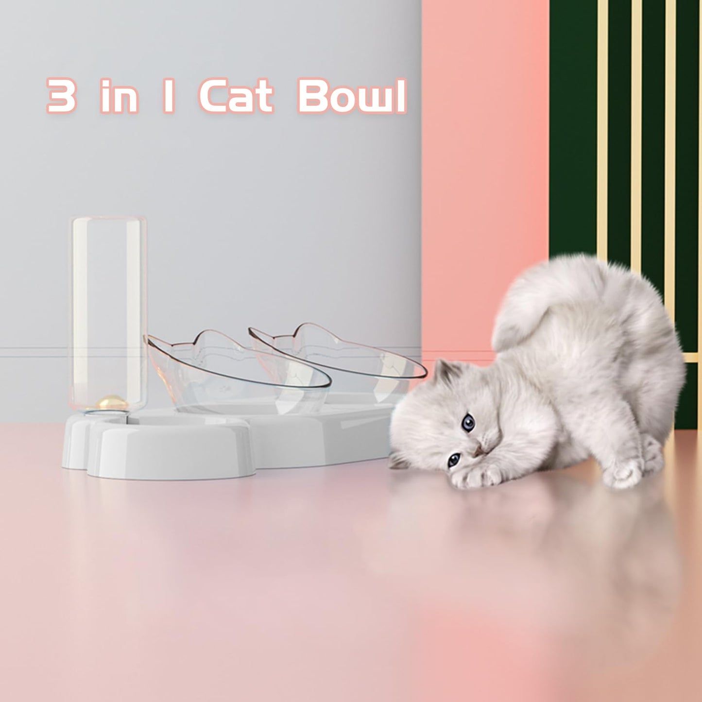 Marchul Katzennäpfe, Schwerkraft-Wasser- und Futternapf für Katzen und kleine Hunde, geneigte, erhöhte Katzennäpfe (Weiß) 