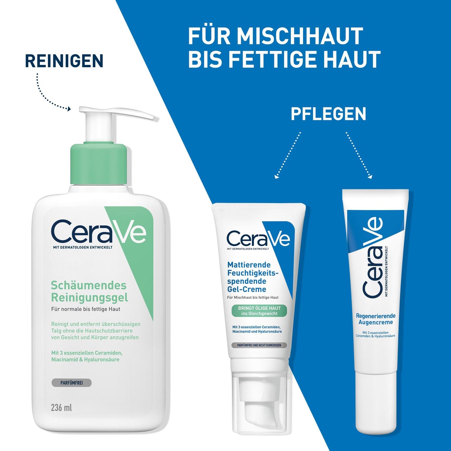 CeraVe Mattierende Feuchtigkeitsgel-Creme für fettige und ölige Haut, mit Hyaluronsäure, Ceramiden und Niacinamid, langanhaltend feuchtigkeitsspendend 