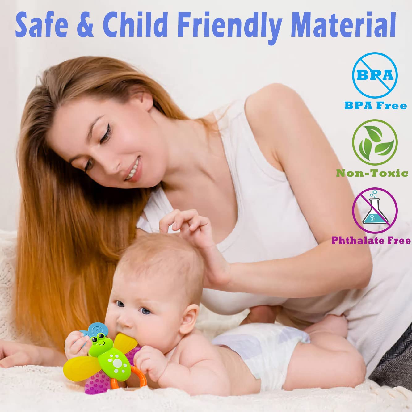 Spielzeug, Babyrassel-Beißring-Set, Babyspielzeug für Babys ab 6 Monaten (11-teilig) 