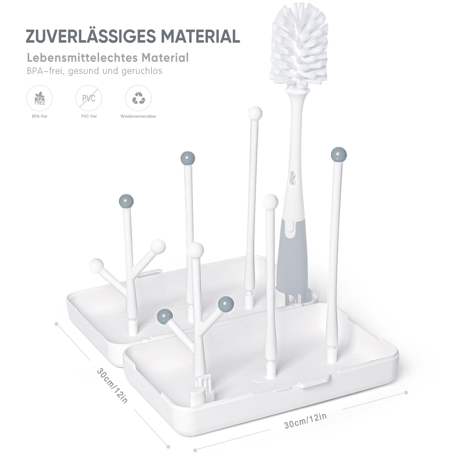Trockenständer Babyflaschen, Abtropfgestell für Babyflaschen, Flaschen, grauSaudern 