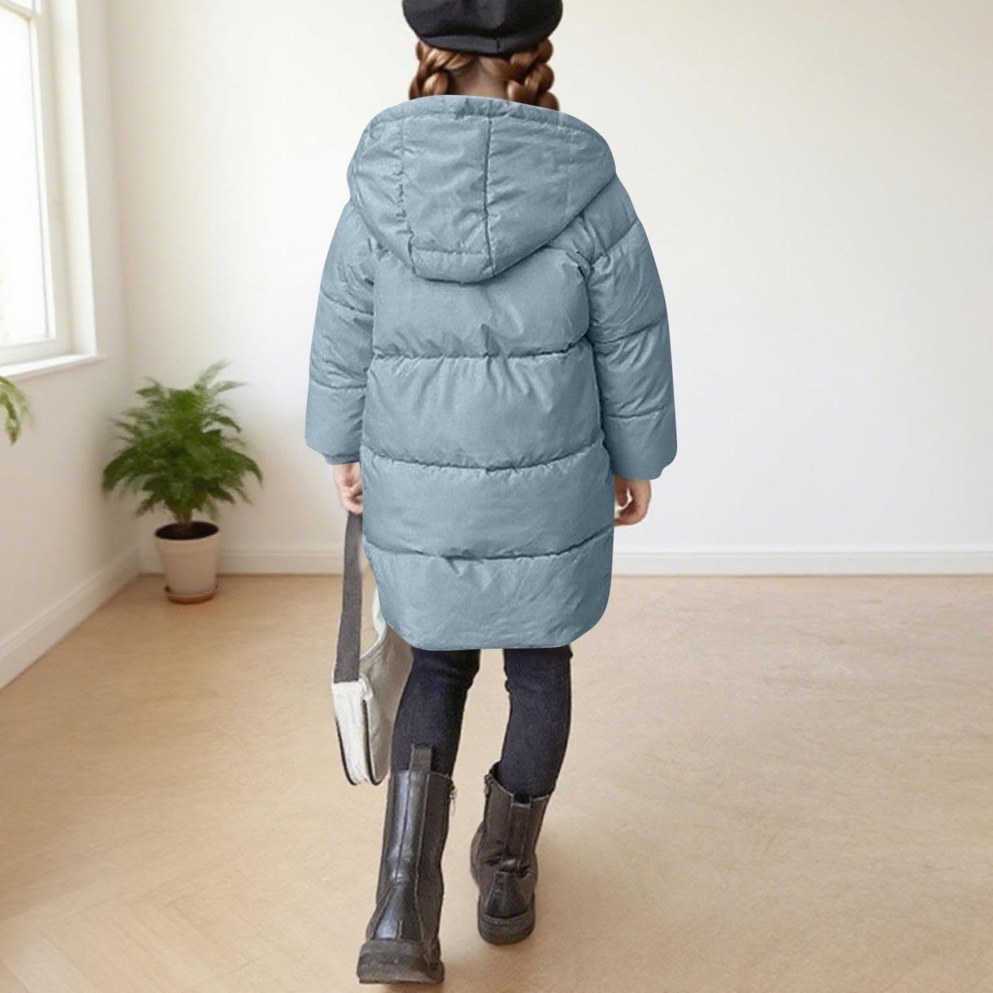 Wintermantel Mädchen Lang Daunenmantel, KODMNSW Warm Puffer Mantel Winterjacke mit Kapuze 
