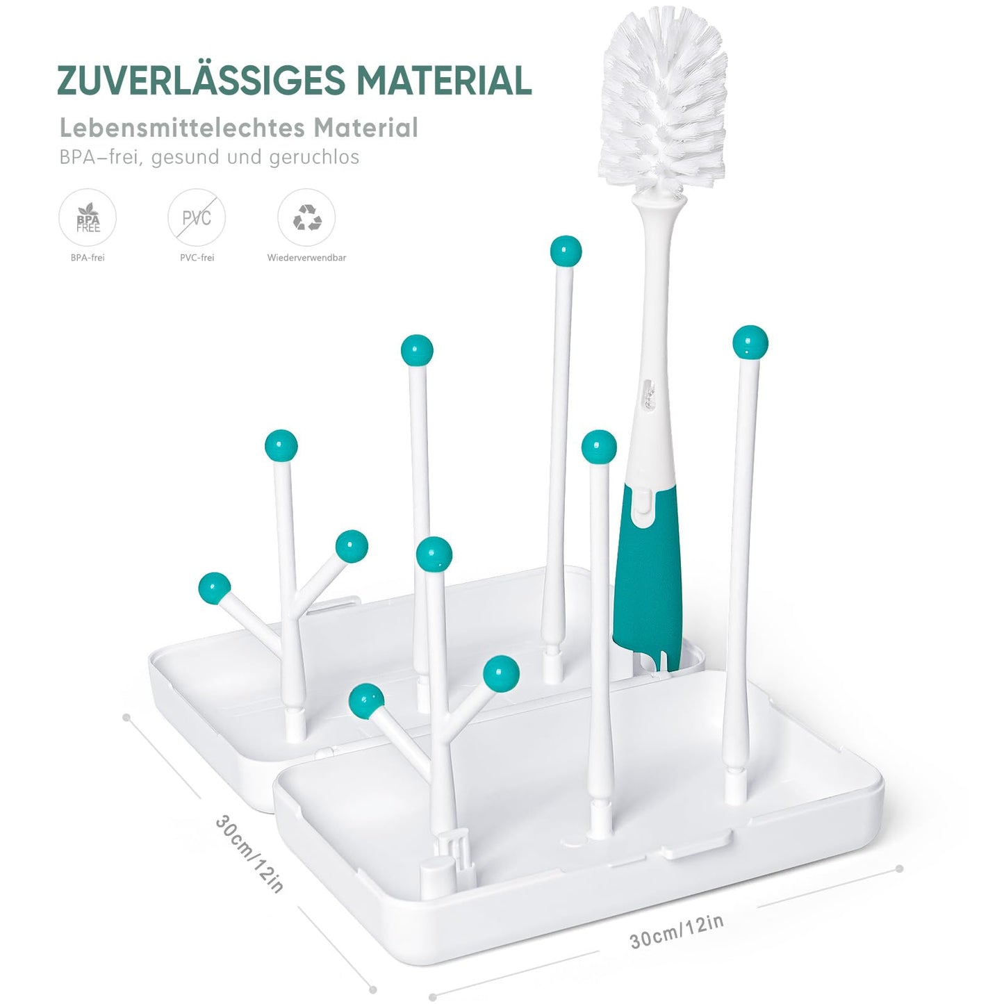 Trockenständer Babyflaschen, Abtropfgestell für Babyflaschen, Flaschen, grauSaudern 