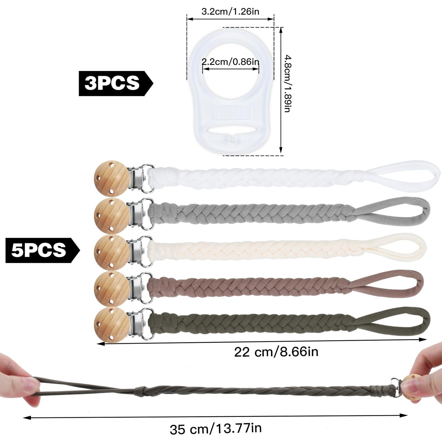 ABirdon Schnullerkette Baby,5 Stück Schnullerketten Clips mit 3 Stück Silikonring, passend für alle Schnuller 