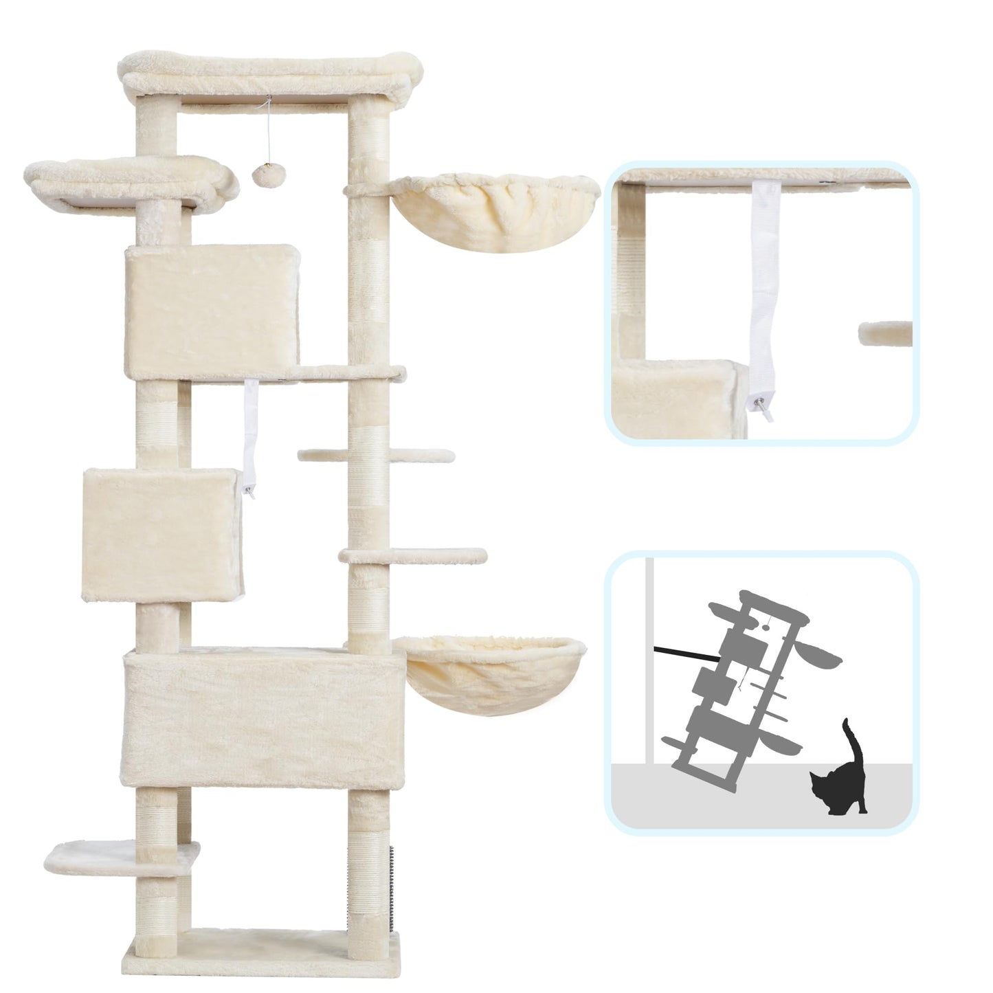 XXL Kratzbaum mit 2 großen Plattformen, 3 Höhlen, 2 Körben, Plüschbälle und Sisal-Kratzbäumen 