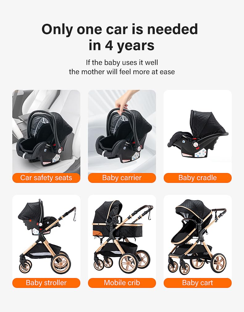 YAZOCO kinderwagen 3 in 1 Buggy Babybett Komplett Set Einem Klick Zusammenklappbarer Kinderwagen, KombiKinderwagen Aluminiumrahmen für Neugeborene 