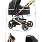 YAZOCO kinderwagen 3 in 1 Buggy Babybett Komplett Set Einem Klick Zusammenklappbarer Kinderwagen, KombiKinderwagen Aluminiumrahmen für Neugeborene 