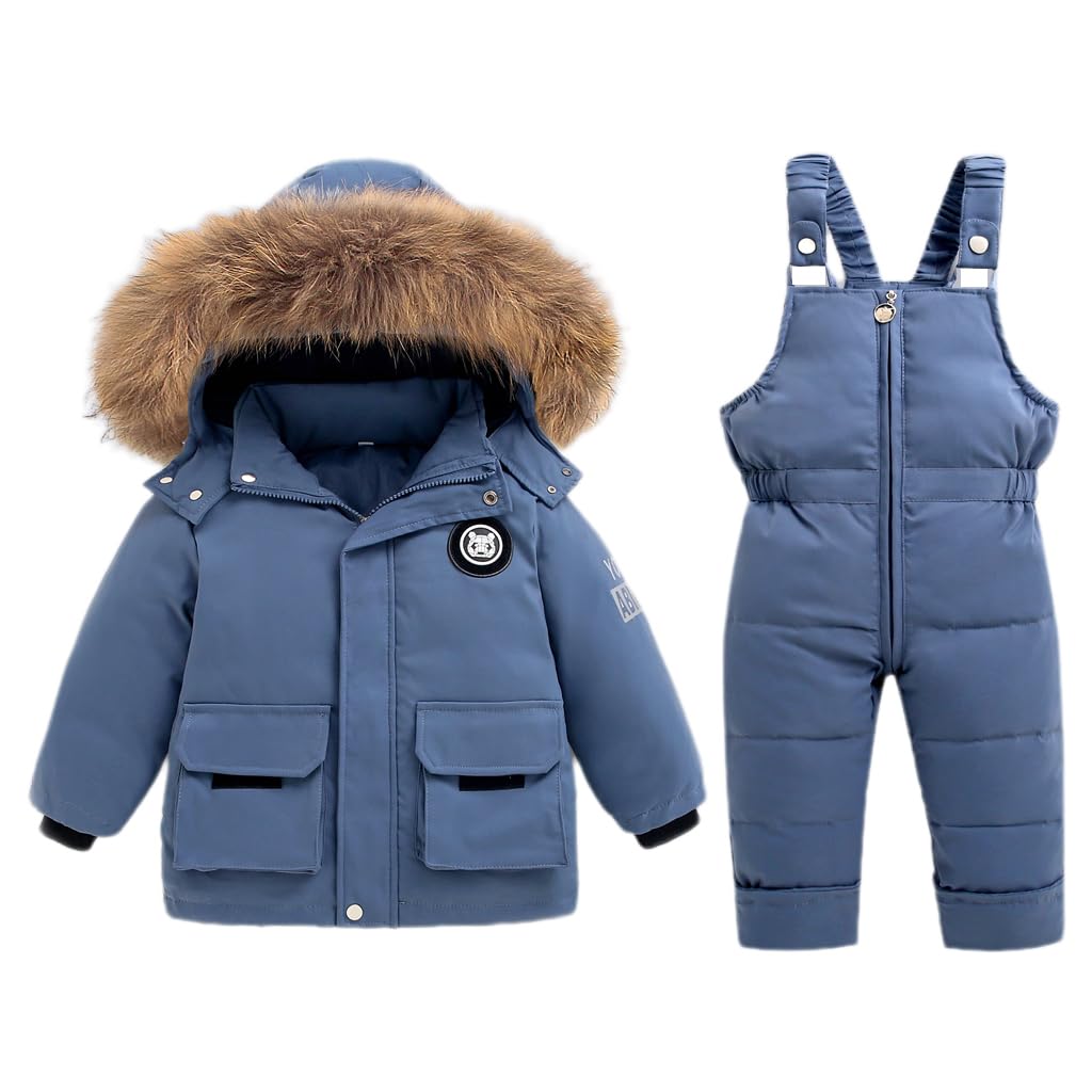 BRONG Baby Schneeanzug Winter 2 Stück Daunenjacke Mantel mit Schnee Lätzchen Hose Jungen Mädchen Skianzug