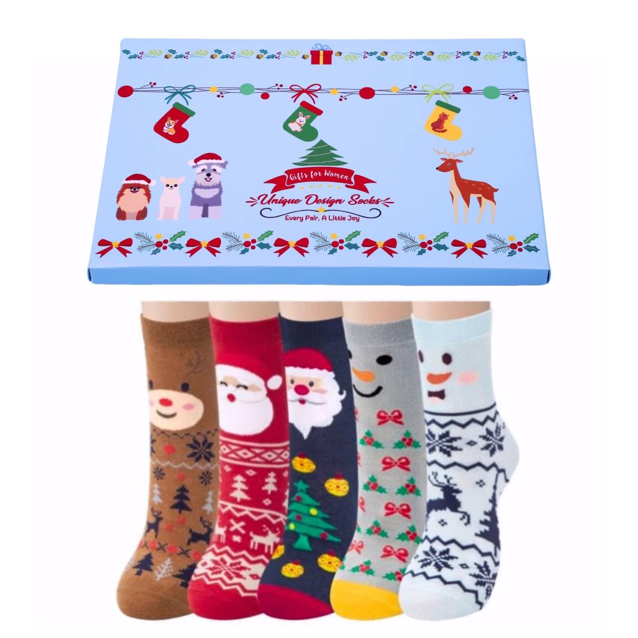 Chalier Cozy 5 Paar Damen Socken Hunde Katzen Motiven, Baumwolle