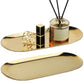 EXLECO 2 Badzimmer Deko Tablett Gold Servierplatte Mini Bad Dekotablett Edelstahl Serviertablett Schmuckschale Kerzentablett Oval Ablageschale für Schmuck Kerzen 