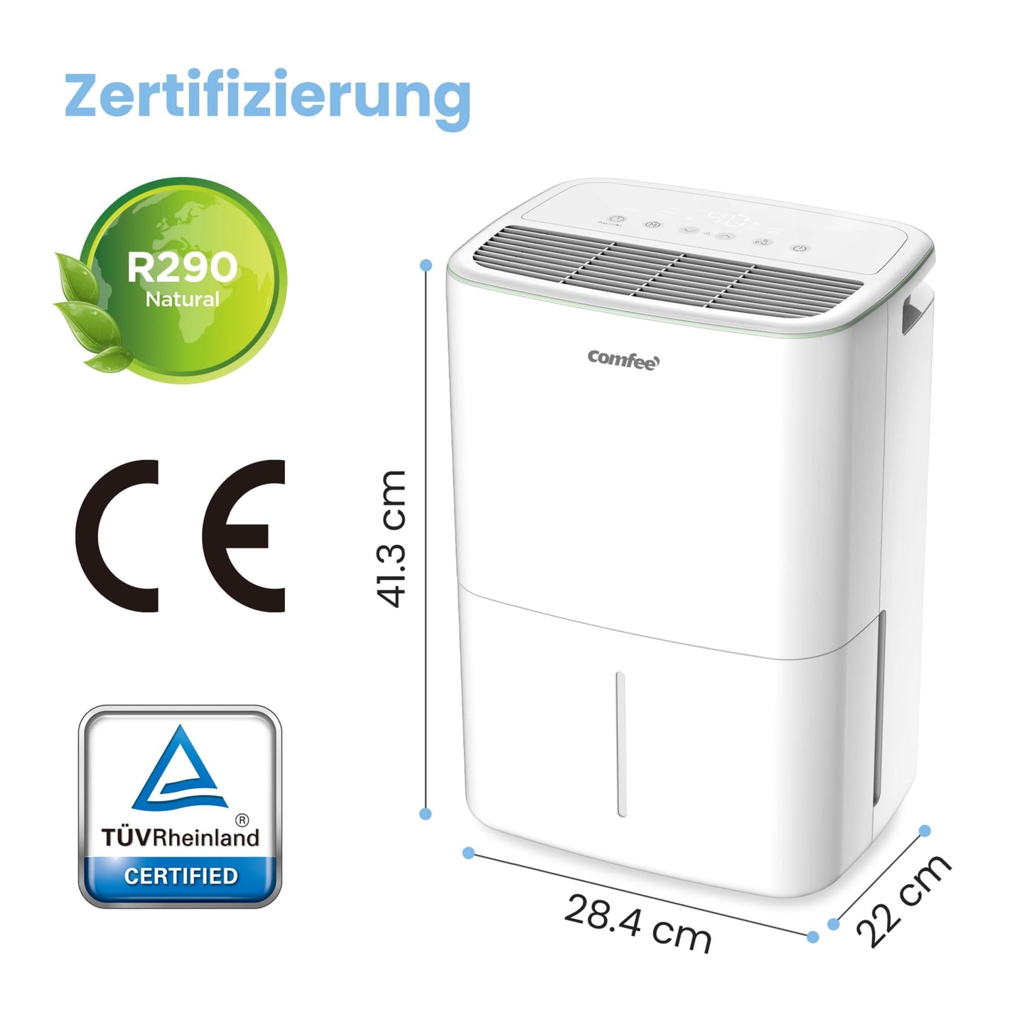 Luftentfeuchter, Entfeuchter 10 l/24 h, Raumgröße ca. 50 m³ (20 m²), LED-Anzeige 